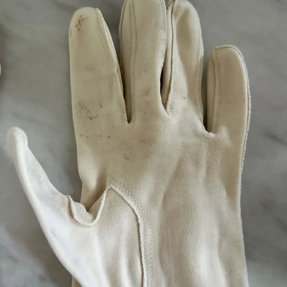 Vintage 50s 60s Warm Beige Cotton Elbow Length Gloves